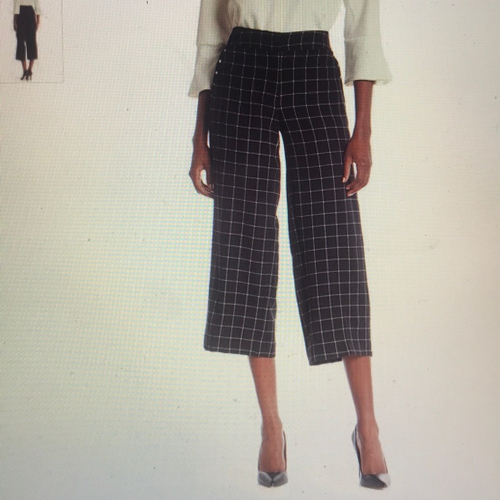 Jones New York Windowpane Plaid Wide Leg Crop Pant